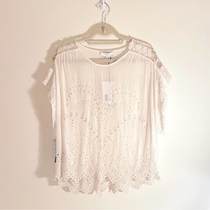 IRO / Short-Sleeve Eyelet Blouse, White, EU 36 / US 6